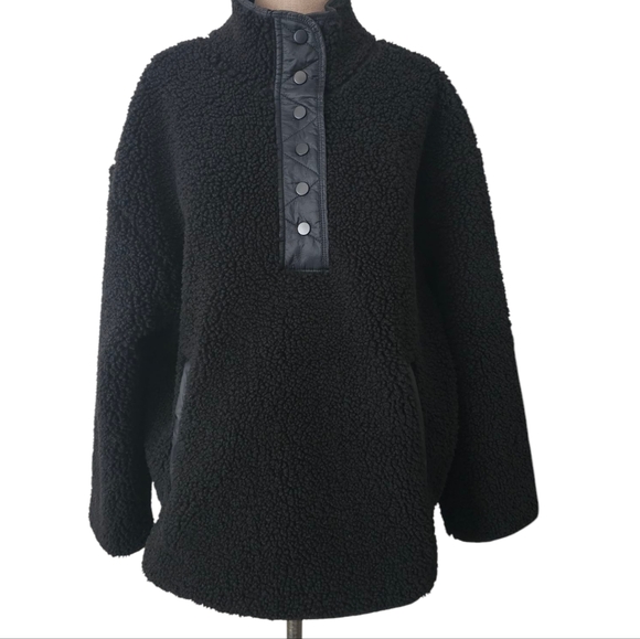 Athleta Cozy Sherpa Snap Sweatshirt Size XL Black - Picture 10 of 15